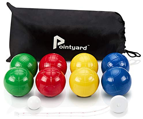 Pointyard 90mm Bocce Ball Set with 8 PE Balls, 1 Pallino, Carrying Bag, Measuring Tape - Family Game for Outdoor/Lawn/Beach/Park