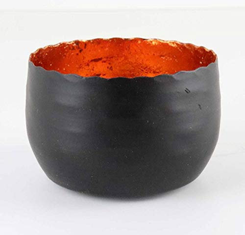 terracotta24 Teelichthalter aus Metall Farbe Matt schwarz, Innen mit ORANGE Folie ausgekleidet, standfest und sehr stabil, stimmungsvoll