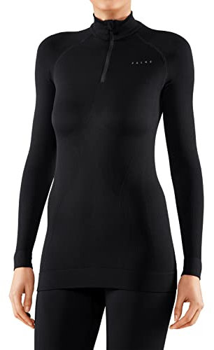 FALKE Damen Baselayer-Shirt Maximum Warm High Zip Neck W L/s Sh Funktionsmaterial schnelltrocknend 1 Stück, Schwarz Black 3000, S