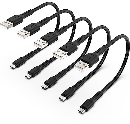 Cavo Micro USB 30cm Corto [5Pezzi],Cavo USB 2.0 Micro B Ricarica Rapida e Android Trasferimento Dati,Compatibile con Samsung Galaxy S5/ S6/ S7, Huawei, Nokia, LG, Kindle, PS4, Xbox (Nero)