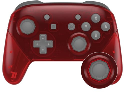 eXtremeRate Full Grips Case für Nintendo Switch Pro Controller, DIY-Ersatz Faceplate&Backplate&Giffe Case&Buttons für Switch Pro Controller-Transparent Rot(Octagonal Gated Sticks Design)