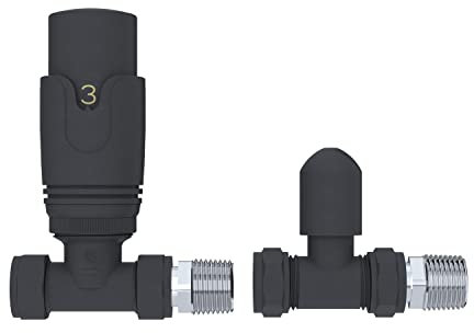 iBathUK Pro Anthracite 1/2'' Thermostatic Straight Radiator Valve TRV + Lockshield