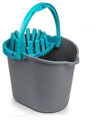 CABLEPELADO Cubo Fregona Escurrefacil, Cubo para Fregar, 31,5 cm Altura x 29 cm Fondo, Escurridor, Capacidad 14 litros, Plástico PP5, Fabricado en España, Gris y Turquesa