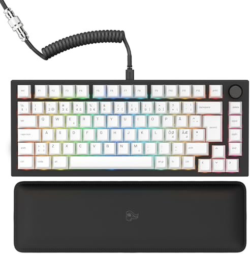 Glorious Gaming GMMK PRO 75Percent - Modular Mechanical Gaming Keyboard, TKL Size, 1.5kg Frame, Customisable, Fox Switches, Coiled Cable, Wrist Rest,White PBT Keycaps,RGB,Nordic QWERTY Layout - Black