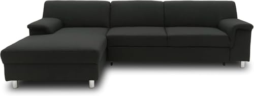 DOMO. collection Ecksofa Junin, Longchair Links, schwarz | Longchair links mit L-Form, moderne Eckcouch mit Metallfüßen in Chromoptik, 251 x 150 x 72 cm (BxTxH), schwarz