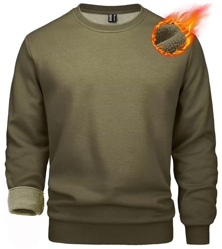 MAGCOMSEN Pullover Herren Warm Winter Gefütterte Sweatshirts Fleece Sweater | Rundhals Pulli, Ohne Kapuze, Hochwertiger Fleece-Futter,Warm Weich, Langarm Für Winter Herbst Arbeit&Outdoor Sport&Freizeit