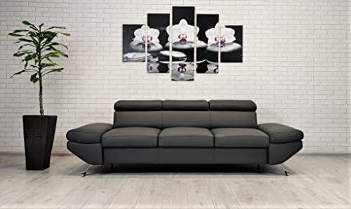 Quattro Meble Dunkelgraues Echtleder 3 Sitzer Sofa Varsovia Breite 235cm mit einstellbaren Kopfstützen Ledersofa Leder Anthrazite mit Nähten in Lederfarbe.
