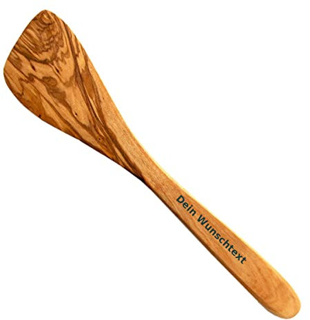 Personalisierter Pfannenwender aus Olivenholz mit Gravur als Geschenk für die Küchenfee, den Hobbykoch, Küchenchef, ca. 30 cm