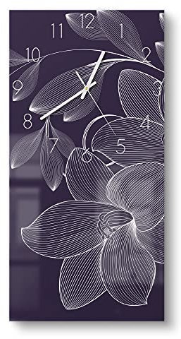 DEQORI Glasuhr | horizontal 30x60 cm | Motiv Elegante Liliengrafik | große XXL Design Uhr aus Glas | leise Wanduhr für Wohnzimmer & Küche | Moderne Hingucker Uhr für die Wand