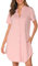 Vlazom Chemise de Nuit,Chemise de Nuit Femme Col V Manches Courtes Robe de Nuit Bouton Ouvert Devant Chic VêTements de Nuit Femme Grande Taille, S,B-Rose