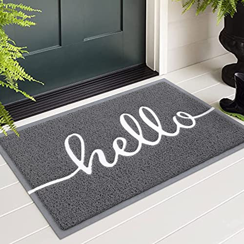 Homaxy Hello Fußmatte außen und innen, rutschfeste Schmutzfangmatte Türmatte, waschbar Fussmatte aussen für Haustür, Eingangsbereich, Garten (60 x 90 cm, Grau)