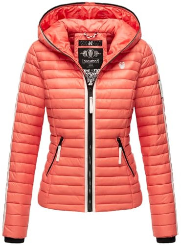 Navahoo Damen Jacke Steppjacke Übergangsjacke gesteppt Herbst Kapuze B811 [B811-Kim-Pri-Coral-Gr.M]
