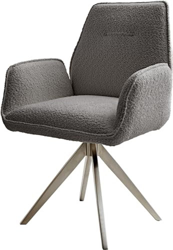 DELIFE Polsterstuhl Zoa-Flex Kreuzgestell kantig Edelstahl Bouclé Grau Taschenfederkern