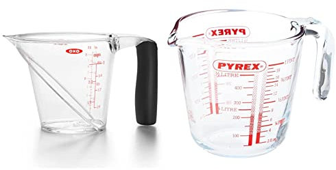OXO Good Grips Angled Measuring Jug, 250 ml & Pyrex Measuring Jug 500ml | Capacity 568ml / 20 Ounce | P586