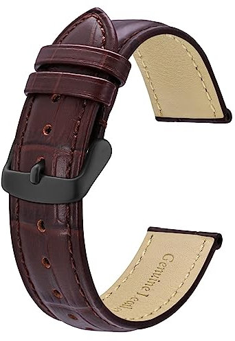 BISONSTRAP Uhrenarmband 22mm, Armband aus Alligator Geprägtem Leder, Kaffee Braun mit Schwarze Schnalle