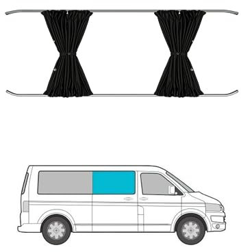 Window Sun Shade Curtain Compatible with VW Transporter T5 2003-2015 and Medium T6 2015-2023 Behind Driver Black Campervan Auto Protection Visor Blinds Block UV Rays and for Privacy