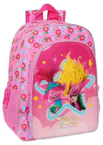 Safta TROLLS 3 Schulrucksack Kinderrucksack Kinderrucksack Kinderrucksack Trolley anpassbar ideal für Kinder im Schulalter, bequem und vielseitig, Qualität u, Rosa, Estándar, Casual