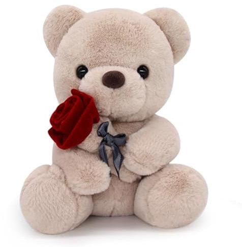 MUFEIRUO Teddybär Plüsch,Teddy mit Rose Spielzeug,Teddybären Stofftier Plüschtier Kuscheltier Schmusetier Geschenke für Mama, Kinder Mädchen, Geburtstag, Valentinstag