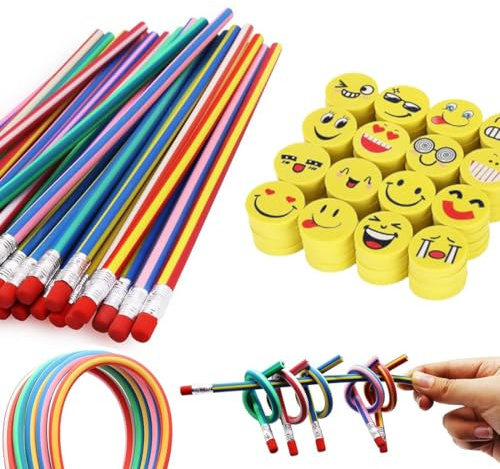 ZKGYUS 16pcs Biegebleistifte mit 16pcs Radiergummis, Bunt Biegbare Bleistifte, Flexible Biegsame Bleistifte, Biegsam Magic Biegebleistift für Kinder,Geschenk Kindergeburtstag