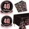 40° Decorazioni per feste in nero e oro rosa per le donne - 61 pezzi di piatti, tovaglioli, tovaglia 40° per il compleanno in nero e oro rosa, 20° anniversario