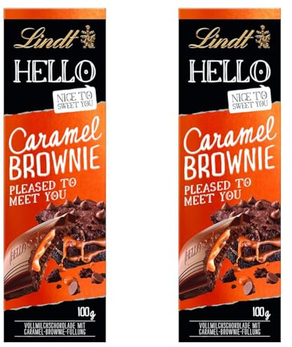 Lindt Schokolade HELLO Caramel Brownie | 100 g Tafel | Vollmilch-Schokolade mit Karamell-Brownie-Füllung | Schokoladentafel | Schokoladengeschenk (Packung mit 2)