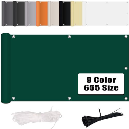 MENGH Balkon Sichtschutz Ohne Bohren Wind-und UV-Schutz, 160g/m², Mit Montagezubehör, 100% Polyester, für Balkon geländer,Terrasse & Garten - Grün 75x700cm