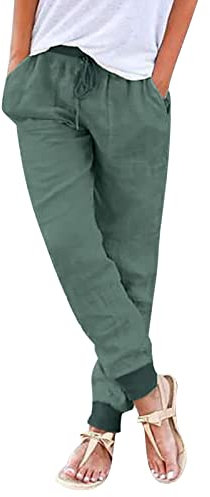 Damen Hose Leinenhose Baumwolle Leinen Stoffhose Freizeithose Sommerhose Pumphose Yogahose Casual Einfarbig Hippie High Waist Hose Stretch mit Taschen Kleidung Sommer Hosen