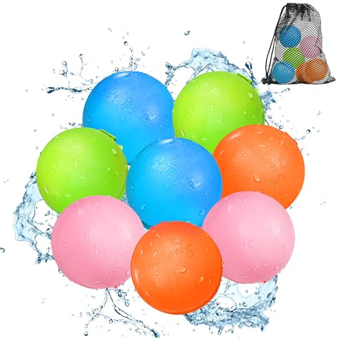 Reusable Water Balloons - Quick Fill Water Balls Toys For Toddler Age 4-8 - Refillable Self-Sealing Water Splash Bomb For Summer Party Pool Outdoor Beach Toys (8-pack-new)