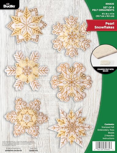 Bucilla, 89682E Perlen-Schneeflocken, Filz-Applikation, 6-teiliges Ornament-Bastelset, perfekt für Urlaub, DIY, Kunst und Handwerk