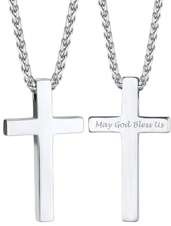 Bandmax Kette Kreuz Herren Edelstahl Kette mit Gravur Panzerkette Kette Kreuz Damen Kubanische Kette Jungs 55CM Kreuzkette Personalisierter Schmuck