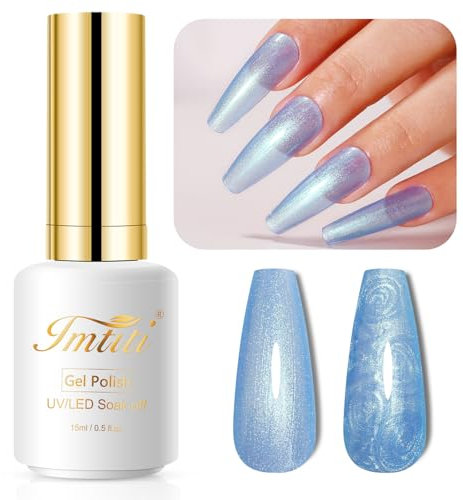 Imtiti Pearl Gel Nail Polish, 15ML Sky Blue Shell Shimmer Nail Gel, Iridescent Glitter Nail Polish, Soak Off UV Led For Manicure Salon