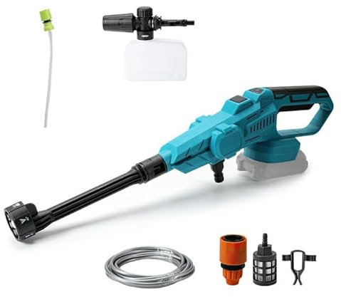 Pistolet Haute Pression sans Fil pour Batterie Makita 18 V, Max 200 Bar Nettoyeur Haute Pression Portable, buse 6-en-1, 5m Tuyau pour Voitures Maison Jardin (sans Batterie)