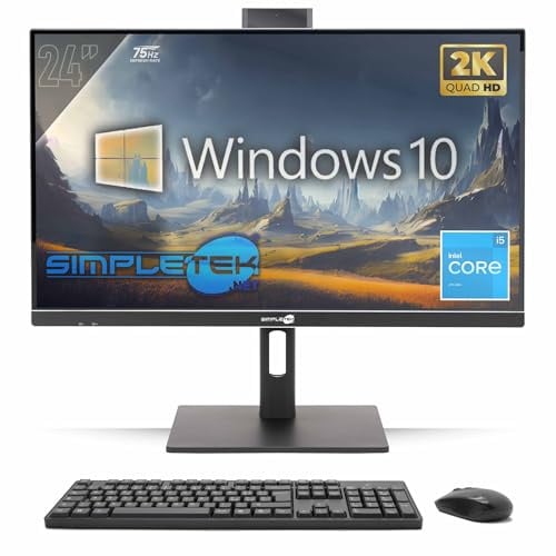 SIMPLETEK - All in One PC 24 2K 75Hz Core i5 | 8GB RAM - SSD 240GB Windows 10 Pro | Computer All-in-One VESA-Anschluss Integrierte Webcam Einstellbarer Stand