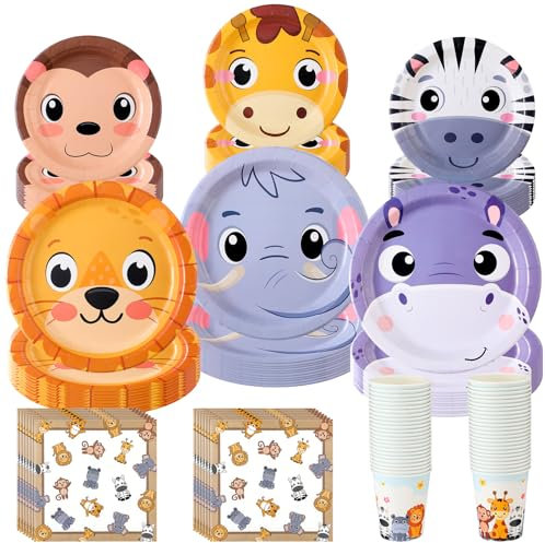 Weekgrat 180 Pcs Jungle Safari Party Supplies Tableware Set for 30 Guest Animal Plates and Napkins Safari Disposable Paper Plates Napkins Cups for Birthday Jungle Animal Theme Party Favors