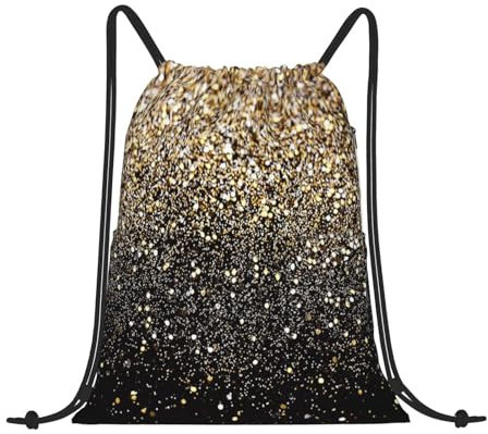 EgoMed Kordelzug-Rucksack, Rucksack-String-Tasche, Sport-Cinch-Sackpack, String-Tasche, Turnbeutel, Goldener Glitzer Schwarz Gold Punkte