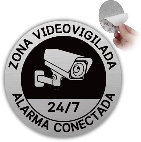 LEIASA | Señal Adhesiva Cartel Videovigilancia - Grosor 0.6 mm - Diámetro Ø 100 mm - Aluminio - Cartel Alarma Zona Videovigilada