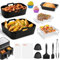 WIAZZLUK Dual Air Fryer Accessoires Pour Moulinex EZ9018 5,2/3,1 L, Ensemble de 17 Pièces pour Philips Airfryer Série 3000/Tefal Easy Fry, avec 2 Plaques à Pâtisserie en Silicone, Grilles de Cuisson