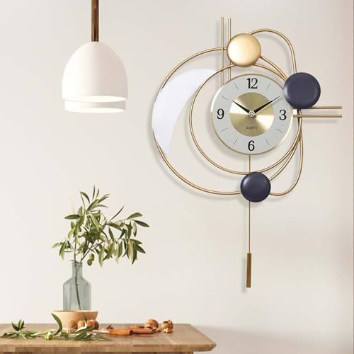Reloj De Pared Moderno Grande - Silencioso y Minimalista Con Péndulo Para Sala De Estar, Oficina y Cocina