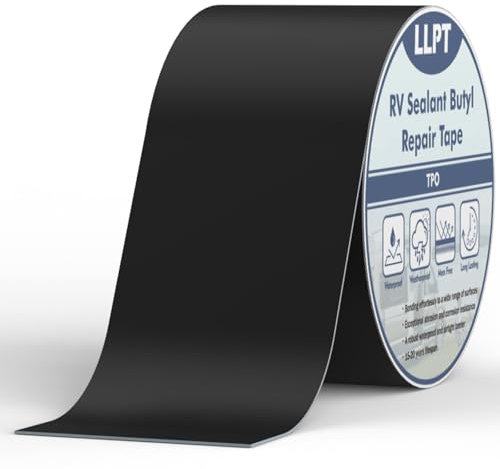 LLPT Butylband | Dach Reparaturband | Schwarz | UV-beständiges RV-Dichtungsreparaturband | Extrem Langlebiges Wasserdichtes Luftdichtes | Für Fenster Wohnmobil Boot (SV62110BK4) | 101 mm x 15 m