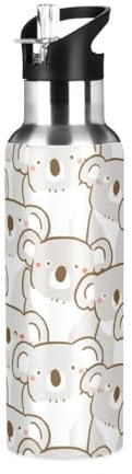 Yopersonalizes Botella de agua aislada con popote de 1 litro, 32 onzas, divertido animal koala, botellas de agua deportivas de acero inoxidable, a prueba de fugas, para bebidas frías y calientes, para