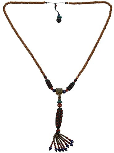 Mzpeldxk Ethnische Maxi Halskette für Frauen Farbe Keramik Dzi Perlen AnhäNger Kokosnuss Schale Lange Kette Mode Vintage Schmuck