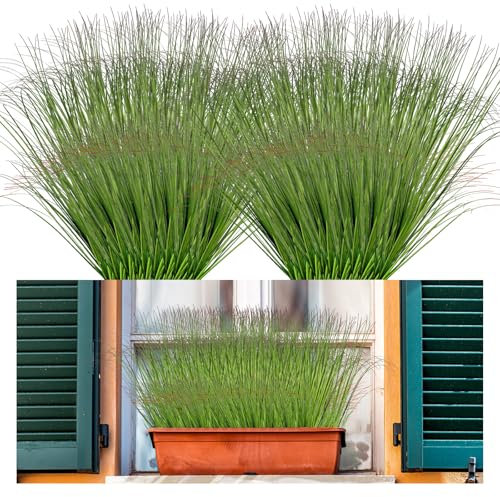 JABNOW 16 Bündel Künstliche Gräser wie echt Wetterfest Künstliche Pflanzen, 50cm Grün Kunstgras Außenbereich Kunstpflanzen für Draußen Dekoration Blumenkasten und Garten
