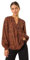 Roman Originals Pintuck Shirt for Women Ladies Jersey Blouse Collarless Top Flare Crinkle Notch Neck Tunic 3/4 Length Sleeve Longline Smart Casual Party Going Out - Rust Noir - Size 10