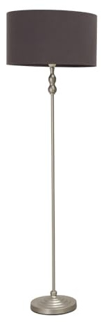 ValueLights | Brushed Chrome Metal Candlestick Floor Lamp with Charcoal Fabric Drum Shade Living Room Light | Floor Lamps, Home Décor & Improvement Essential | Included LED Bulb