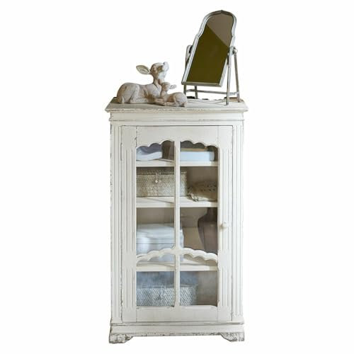 Loberon Schrank Querisette, im Landhausstil, mit Feinen Rundbögen-Verzierungen, Shabby-Chic, Authentisches Antik-Finish, Aufbewahrung, Kiefernholz, Glas, antikweiß