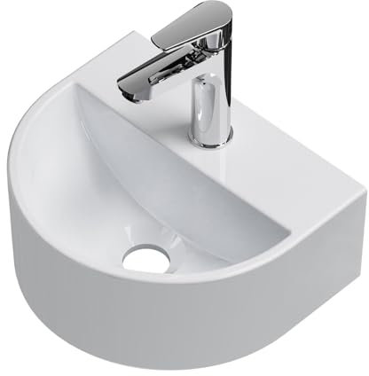 EMKE Lavabo Semi-Circulaire 30.3x25.5 cm, Montage Mural, Céramique, Moderne, Blanc Brillant