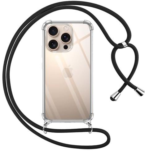Phoona Crossbody Lanyard Case for iPhone 14 Pro Max 6,7 with Strap, Necklace Mobile Phone Cover with Adjustable Neck Strap, Clear Transparent TPU Soft Phone Cover with Neck Cord-Black