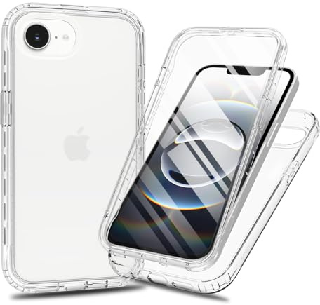 Sawiqpd for iPhone 16e 2025 Phone Case with Built-in Screen Protector, 360 Full Body Protective Cover Crystal Thin Silicone Bumper Slim Shockproof Heavy Duty Case for iPhone 16e 6.1-inch, Clear