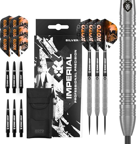 KOTO - Imperial Silver 80% Tungsten Darts, 21G-24G, Silber, Dartpfeile, Inkl. 3 Barrels, 6 Flights & 6 Shafts