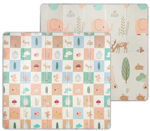Krabbelmatte Baby 180x200x1,5cm, Spielmatte Baby Faltbar, Wasserdichte Und Rutschfeste Baby Krabbelmatte, Tragbare Krabbeldecke Für Baby, Baby Spielmatte Mit Doppelseitigem Muster (Elefantenelfe)